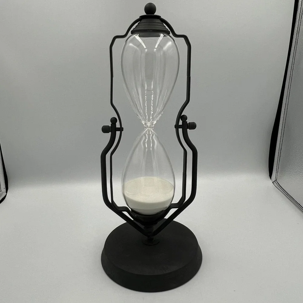 Rotating Hourglass Timer Black Metal Glass Home Decor Brand New